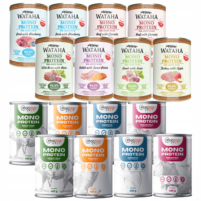 WATAHA GACZOO Mono Protein Adult karma mokra dla psa Mix smaków 16 x 400g
