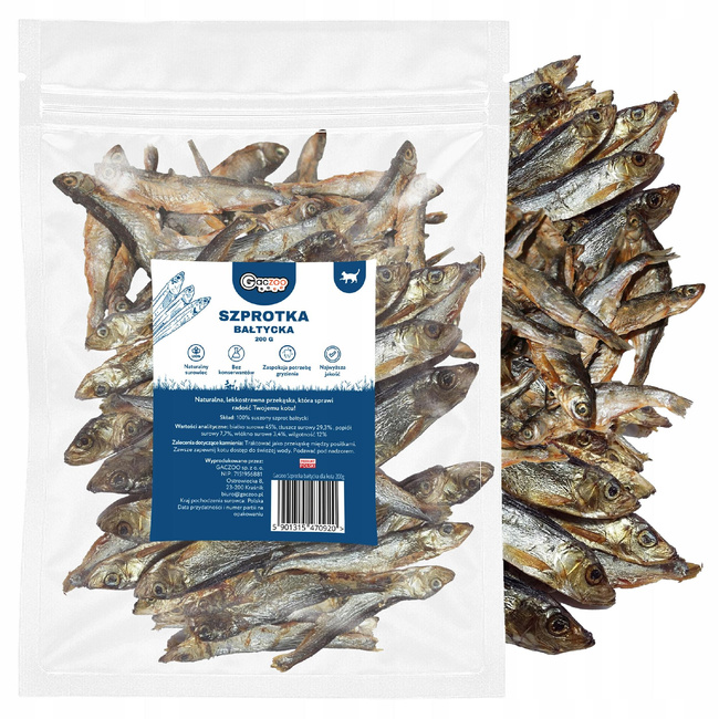 Gaczoo Przysmak dla kota Szprotki Bałtyckie 200g naturalny gryzak