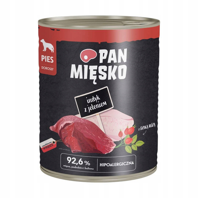 PAN MIĘSKO Indyk Jeleń karma dla psa mokra puszka 12 x 800g bezzbożowa