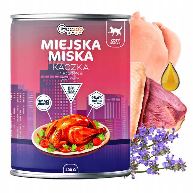 Gaczoo Miejska Miska bez zbóż karma mokra dla kota Kaczka Pieczona 6 x 400g