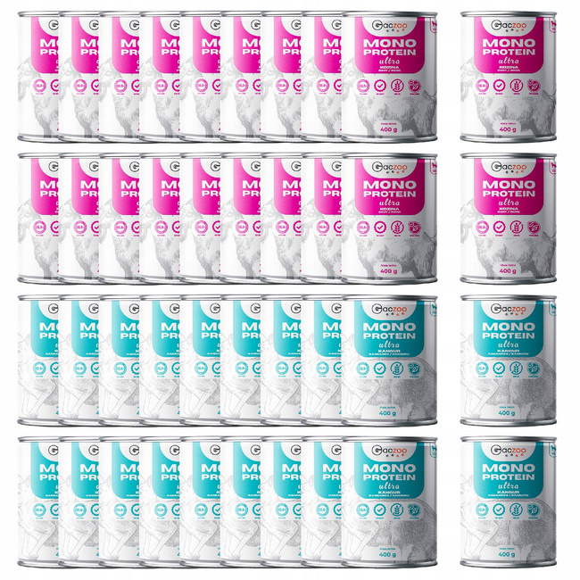 Gaczoo Mono Protein Ultra monobiałkowa karma mokra psa mix smaków 40 x 400g
