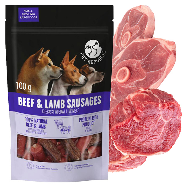 PET REPUBLIC Kiełbaski przysmak gryzak dla psa Wołowina Jagnięcina 100g