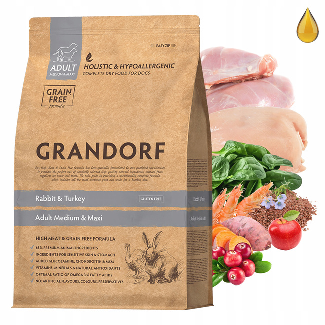 GRANDORF DOG MEDIUM&MAXI ADULT karma sucha dla psa Królik Indyk 1 kg