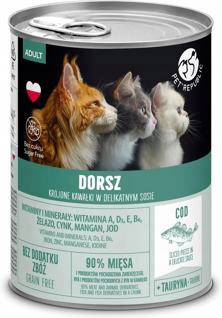 PET REPUBLIC Karma mokra dla kota Dorsz 10 x 400g