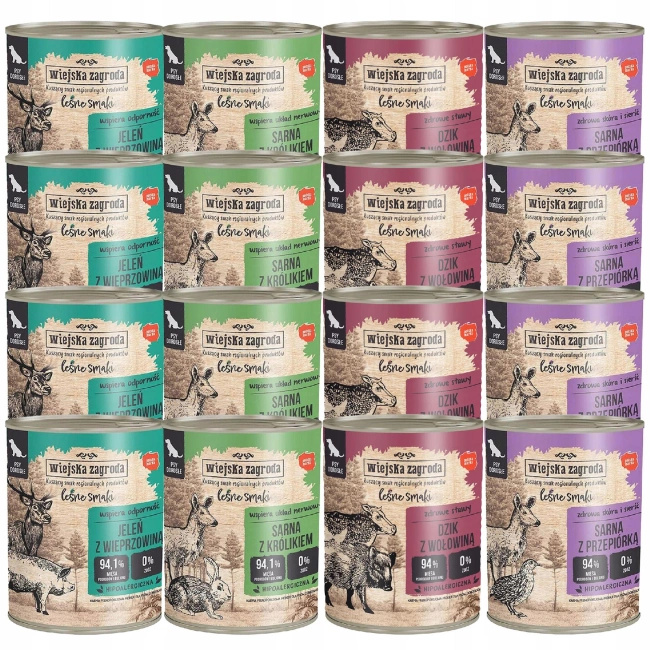 WIEJSKA ZAGRODA Leśne smaki Mokra karma psa Mix Smaków 16 x 800g bez zbóż