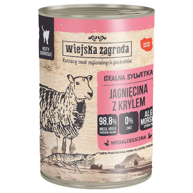 Wiejska Zagroda mokra karma dla kota Jagnięcina Kryl 12 x 400g bezzbożowa