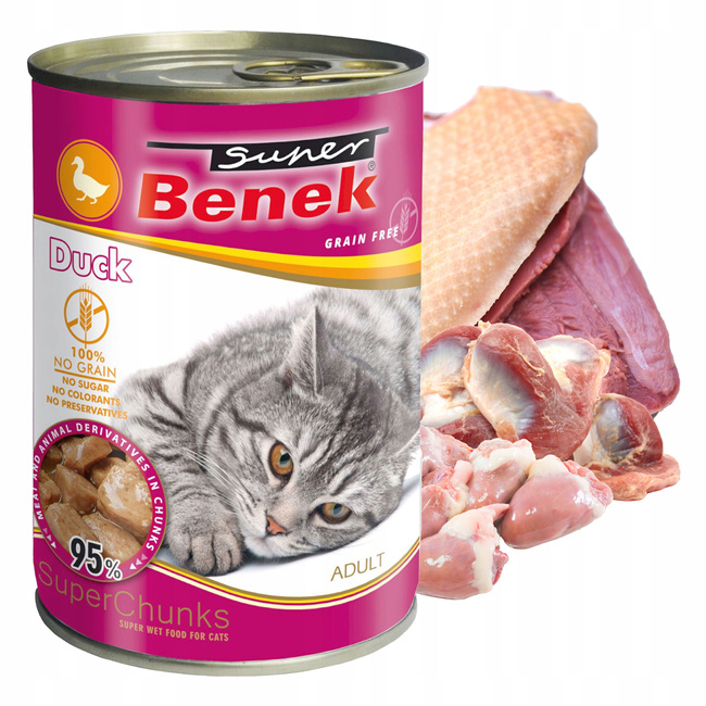 BENEK Chunks Karma mokra dla kota Kaczka 12 x 415g Bezzbożowa