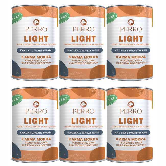 Perro LIGHT Monobiałkowa karma mokra dla psa Kaczka z warzywami 6 x 400g