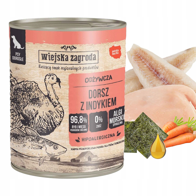 WIEJSKA ZAGRODA Mix Smaków karma dla psa mokra puszka 8 x 800g bezzbożowa