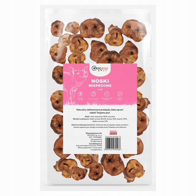 GACZOO 100% Naturalny przysmak dla psa Noski Wieprzowe 1 kg smakołyk