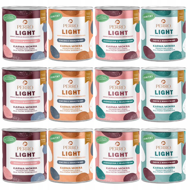 PERRO Light Monobiałkowa karma mokra dla psa mix smaków 12 x 800g