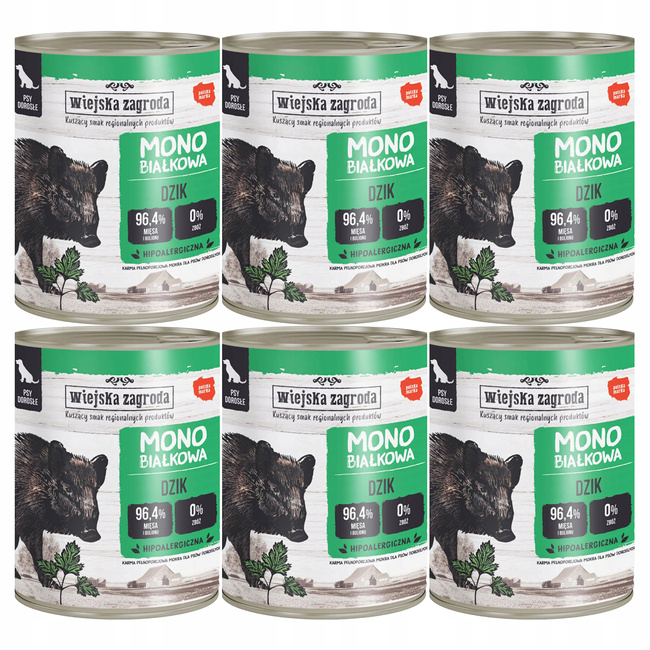 WIEJSKA ZAGRODA MONO PROTEIN Dzik Karma dla psa mokra puszka 6 x 800g