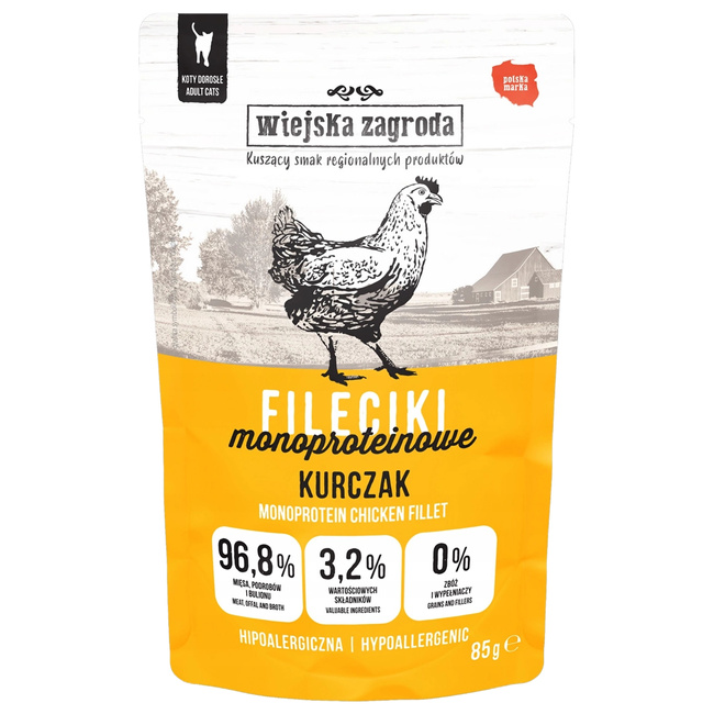 Wiejska Zagroda Mono Fileciki karma mokra dla kota Kurczak 85g