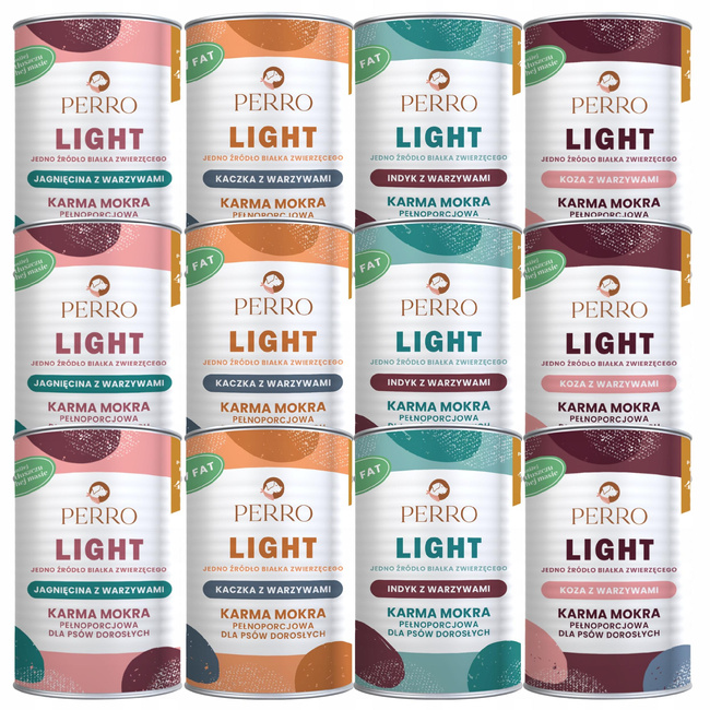 PERRO Light Monobiałkowa karma mokra dla psa mix smaków 12 x 400g