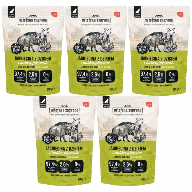 Wiejska Zagroda karma mokra dla psa Jagnięcina z Dzikiem 5 x 500g