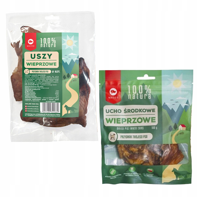 MACED Zestaw Ucho środkowe wieprzowe 100g + Ucho Wieprzowe 2szt