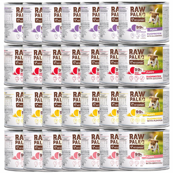 RAW PALEO PUPPY Duoprotein Mix Smaków karma dla szczeniąt mokra 36 x 200g