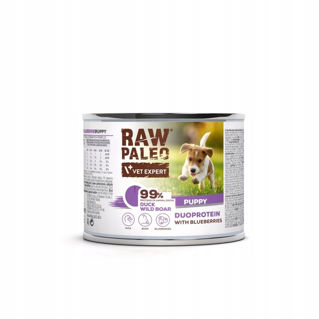 RAW PALEO PUPPY Duoprotein Kaczka Dzik karma dla szczeniąt mokra 200g