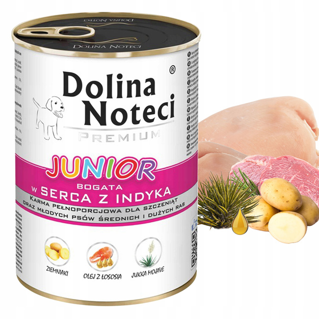 DOLINA NOTECI JUNIOR Karma mokra dla szczeniąt Serca z indyka 400g