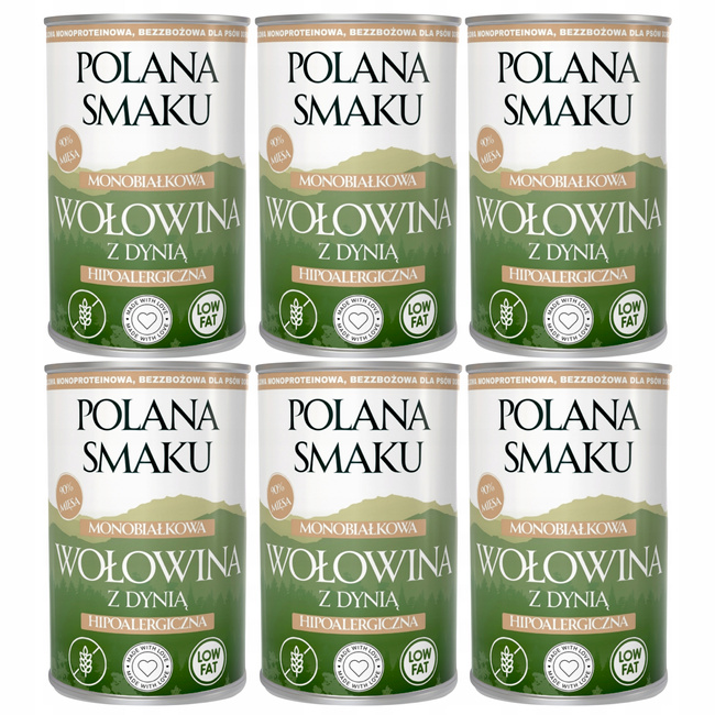 Mokra karma monobiałkowa dla psa Polana Smaku Wołowina  z dynią 6 x 400g