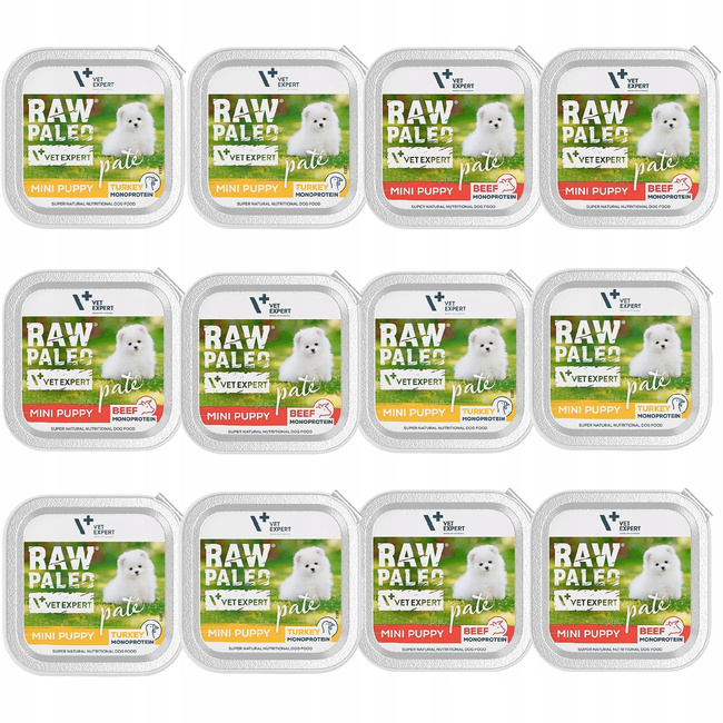 RAW PALEO PATE Mini Puppy Mix Smaków karma dla szczeniąt mokra 12 x 150g