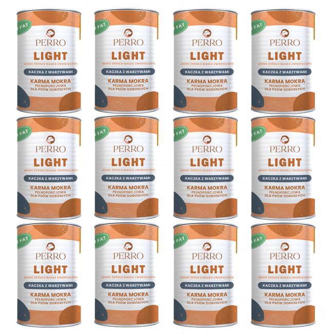 Perro LIGHT Monobiałkowa karma mokra dla psa Kaczka z warzywami 12 x 400g