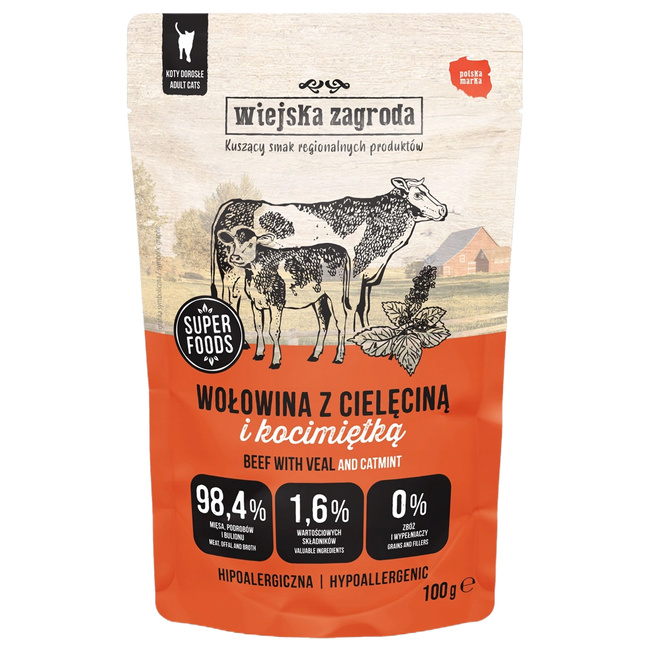 Wiejska Zagroda karma mokra dla kota Wołowina Cielęcina z kocimiętką 100g