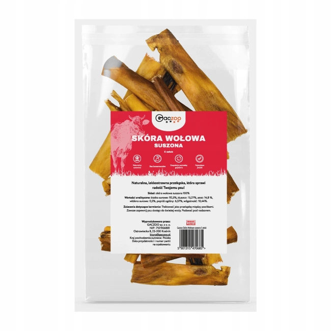 Naturalny przysmak dla psa Suszona Skóra Wołowa 5 sztuk gryzaki gaczoo