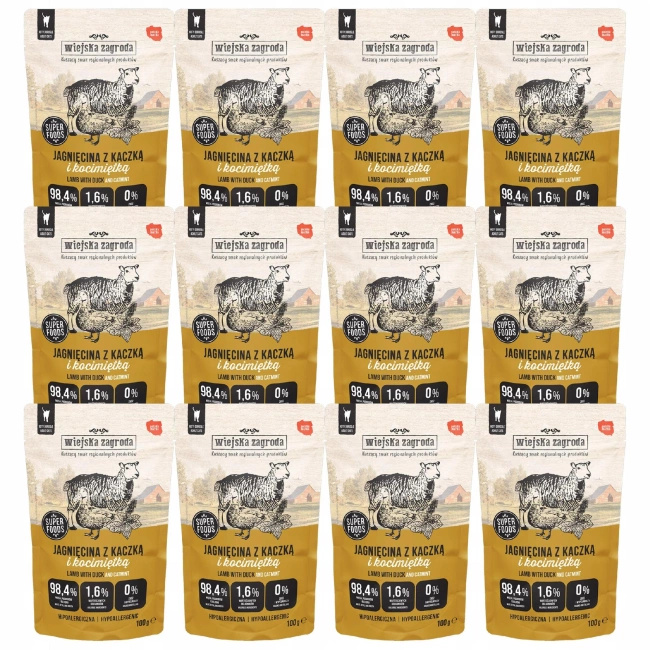Wiejska Zagroda karma mokra kota Jagnięcina Kaczka z kocimiętką 12 x 100g