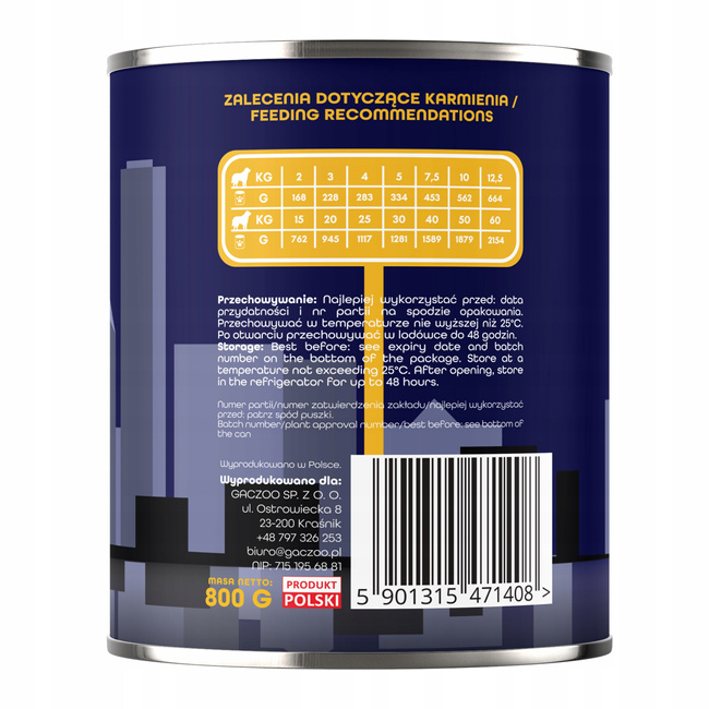 Gaczoo Miejska Miska bezzbożowa karma mokra dla psa Burger Wołowy 24 x 800g