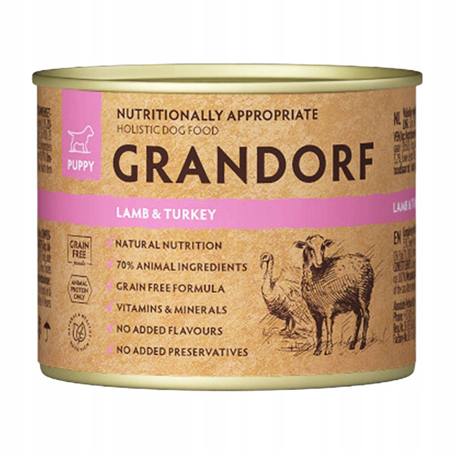 GRANDORF PUPPY karma mokra dla szczeniąt Jagnięcina Indyk 12 x 200g Bezzbożowa