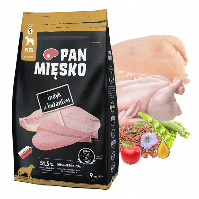 Pan Mięsko Sucha Karma dla psa Indyk Bażant Chrupki S 9 kg 