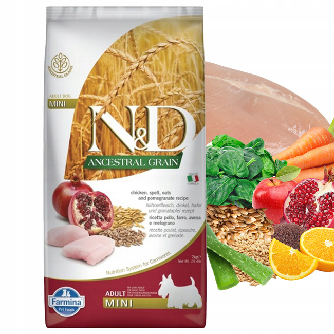 FARMINA N&D ANCESTRAL GRAIN zdrowa karma sucha dla psa Mini Adult Kurczak 7kg