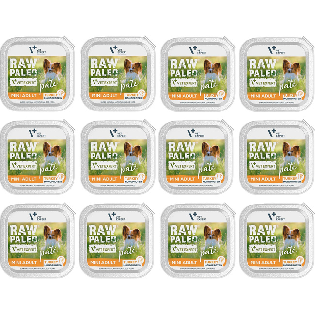 RAW PALEO PATE Mini Adult Indyk karma dla psa mokra 12 x 150g bezzbożowa