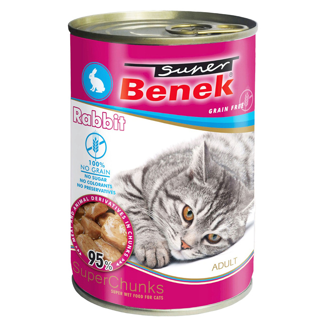 BENEK Chunks Karma mokra dla kota Królik 415g Bezzbożowa