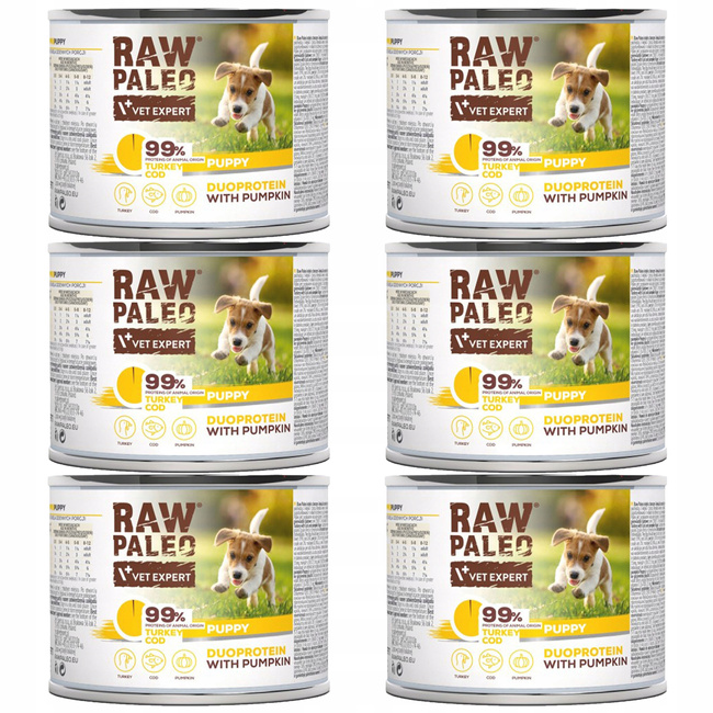 RAW PALEO PUPPY Duoprotein Indyk Dorsz karma dla szczeniąt mokra 6 x 200g