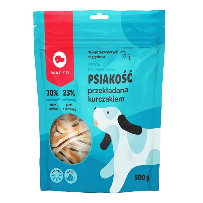 MACED Przysmak dla psa PSIAKOŚĆ MINI przekładana Kurczakiem Gryzak naturalny 500g