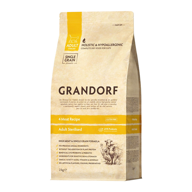 GRANDORF Adult Sterilised Zdrowa Karma sucha dla kota 4meat 2kg