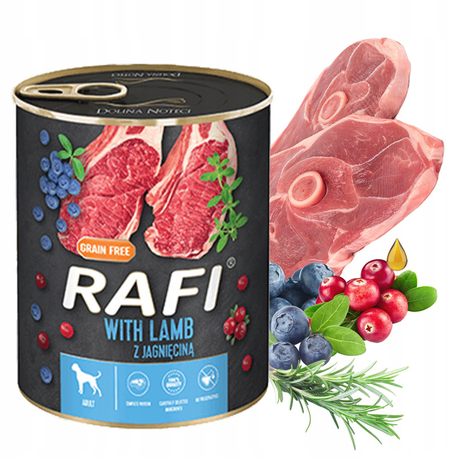 DOLINA NOTECI RAFI Karma mokra dla psa mix smaków 12 x 800g Bezzbożowa