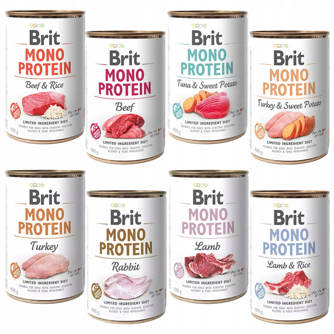 BRIT MONO PROTEIN Karma mokra  dla psa MIX Smaków 8 x 400g monobiałkowa