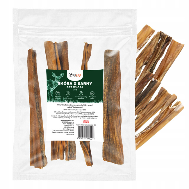 Przysmak dla psa Skóra z sarny bez włosa 100g GACZOO naturalny gryzak