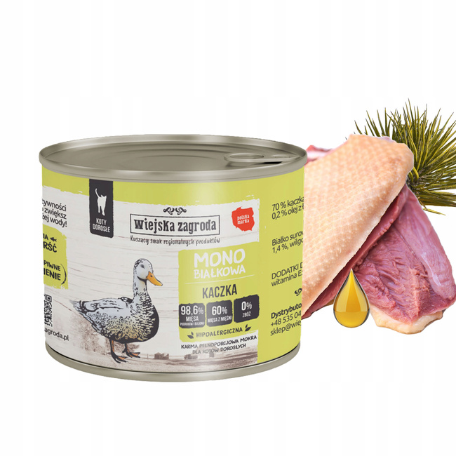 WIEJSKA ZAGRODA MONO Karma mokra dla kota Kaczka 12x200g
