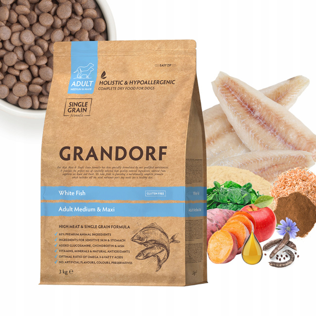 GRANDORF Zdrowa Karma sucha dla psa Białoryby 3 kg
