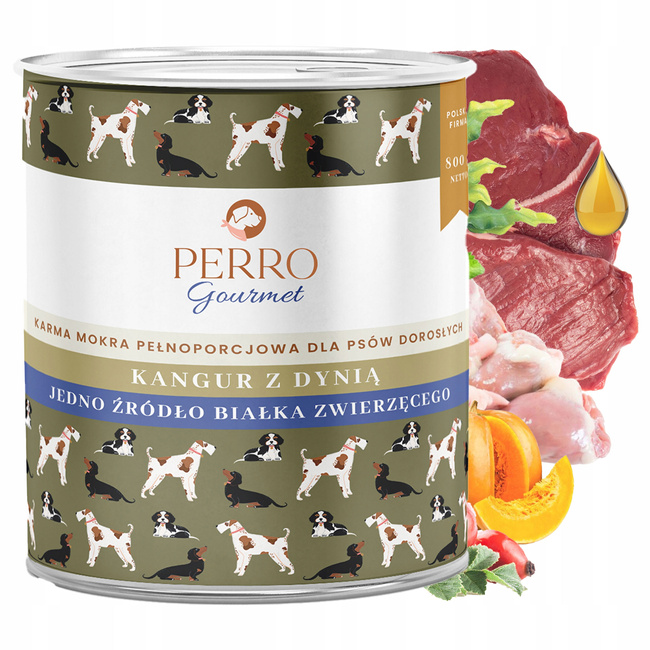 Perro Gourmet Monobiałkowa karma mokra dla psa Kangur z dynią 800g