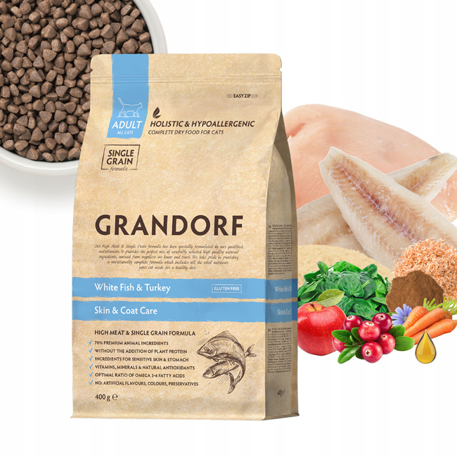 GRANDORF ZDROWA Karma sucha dla kota Ryby Indyk 400g