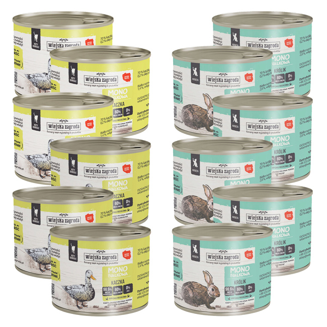 WIEJSKA ZAGRODA MONO Karma mokra dla kociąt MIX Smak 12x200g