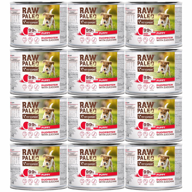 RAW PALEO PUPPY Duoprotein Wołowina Królik karma dla psa mokra 12 x 200g