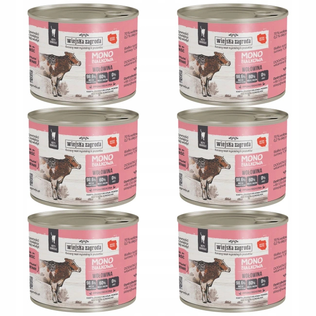 WIEJSKA ZAGRODA MONO Karma mokra dla kota 6 x 200g Wołowina