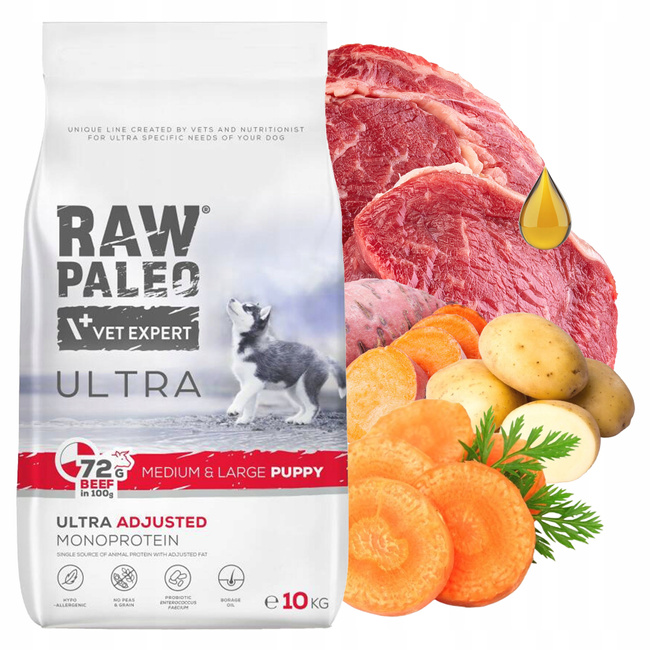 RAW PALEO ULTRA PUPPY Medium&Large Wołowina karma sucha dla szczeniąt 10kg