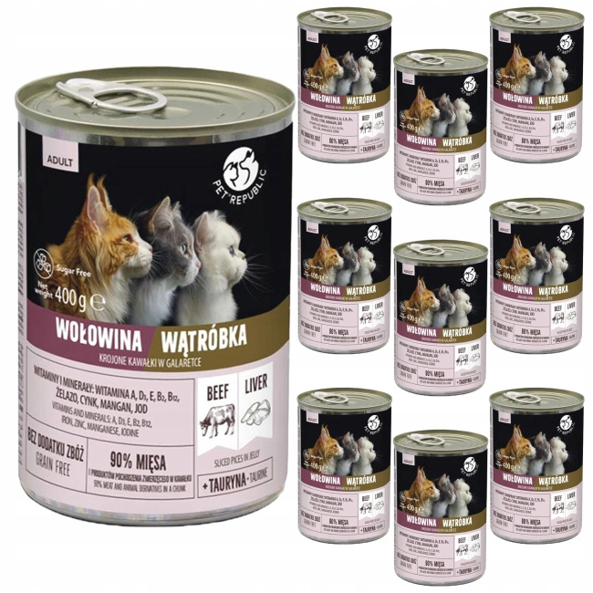 PET REPUBLIC Karma mokra w galaretce dla kota Wołowina Wątróbka 10 x 400g